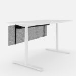 a white desk with a gray knee space partition